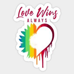 Love Always Wins Rainbow Sunflower and Heart - Lgbt White Sticker